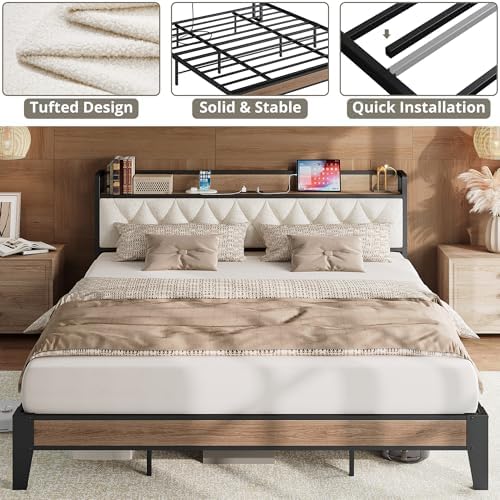 ANCTOR California King Bed Frame with Charging Storage Headboard