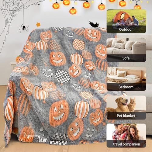 TEHALK Cute Halloween Blanket for Couch, Spooky Blanket for Boys/Girls/Kids/Teens, Pumpkin Blankets for Women/Men 40"x 60"