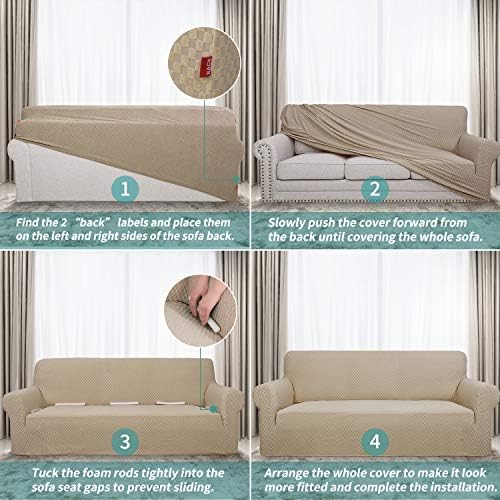 YEMYHOM Couch Cover Latest Jacquard Design High Stretch Sofa Covers for 3 Cushion Couch, Pet Dog Cat Proof Slipcover Non Slip Magic Elastic Furniture Protector (Sofa, Khaki)