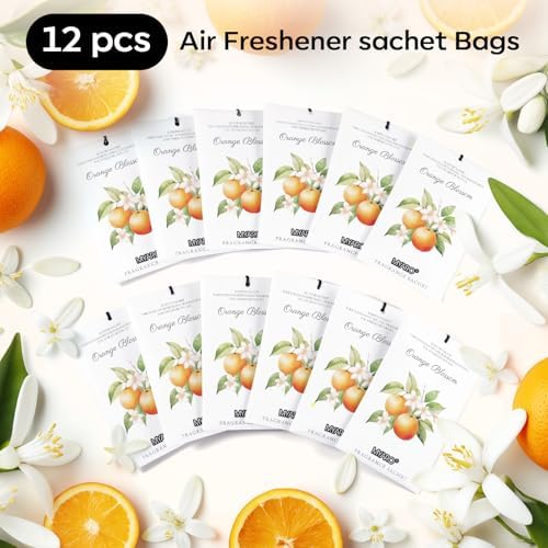 MYARO 12 Pack Orange Scented Sachets, Closet Deodorizer Car Air Freshener