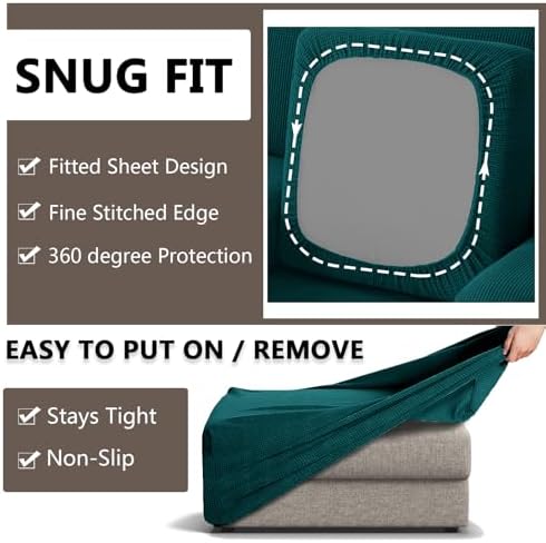 3 Piece Stretch Matching Chair and Ottoman Slipcover Set, Jacquard Arm Chair/Ottoman/Fitted Seat Covers, Non-Slip Accent Armchair and Foot Stool Slip Cover (Teal,3 Pieces Set)