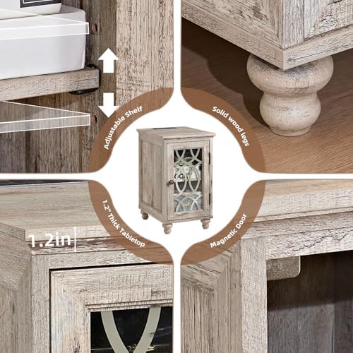 Joaxswe Narrow Side Table Set 2 with Charger, Glass Door Storage