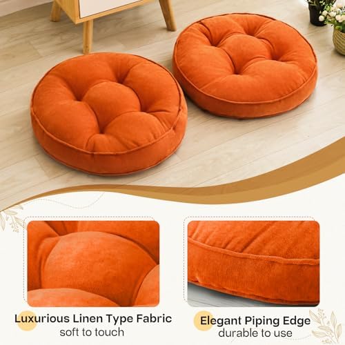 MIDDLE ONE Floor Pillow Set of 2, Memory Foam Cushion 22x22 – Round, Orange