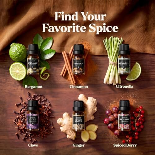 Lagunamoon Fall Essential Oils Set - Spice Fragrance Oils Autumn Gift Set for Diffusers, Home Care, Candle Making Scents, Aromatherapy - Cinnamon, Clove, Citronella, Ginger and Spiced Berries (10mL)
