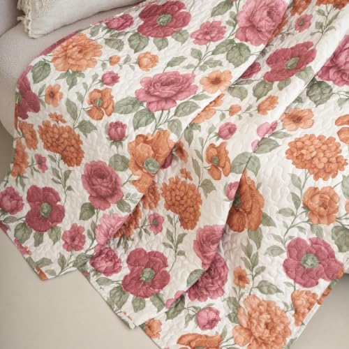 Tache Terracotta Rose Garden Reversible Quilted Throw Blanket, 50x60 Inch