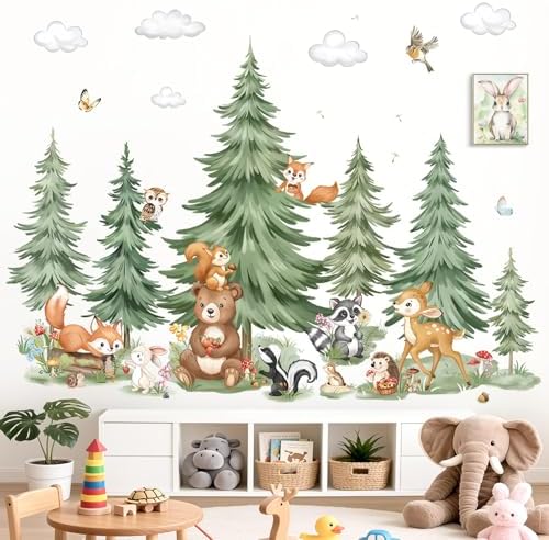 decalmile Mountain Pine Tree Forest Animals Bear Wall Decals Stickers (XL)