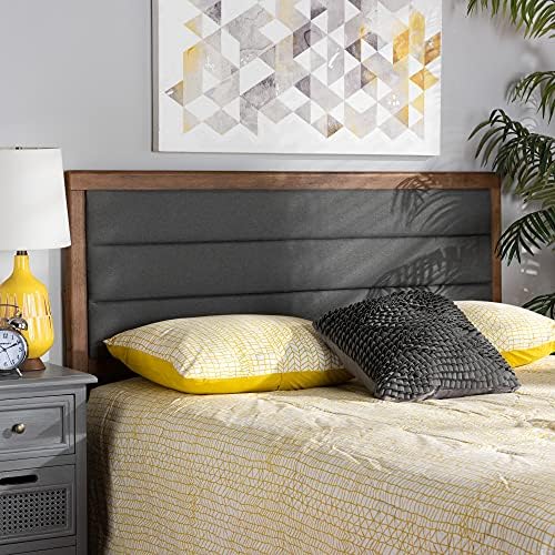 Baxton Studio Dexter Modern and Contemporary Dark Grey Fabric Upholstered and Walnut Brown Finished Wood Full Size Headboard
