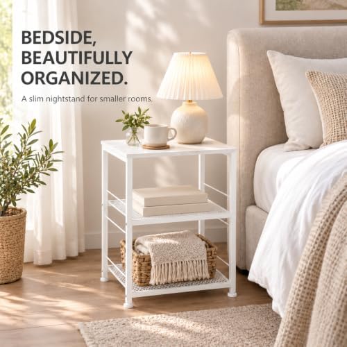 OYEAL White Couch Side Table, Tall Nightstand, Narrow End Table with Wheels