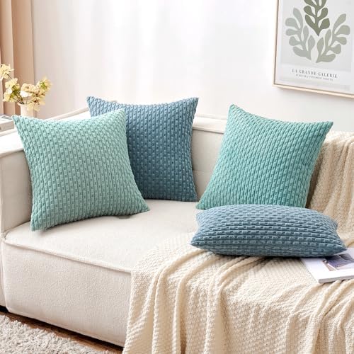 MIULEE Decorative Throw Pillow Covers 16x16 Blue Grey Textured Corduroy