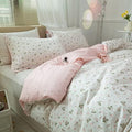 Pink Floral Duvet Cover Set 100% Cotton Full(80"x90"),White Pink