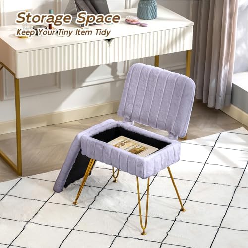 Vanity Chair with Storage | Comfy Ottoman with Folding Back