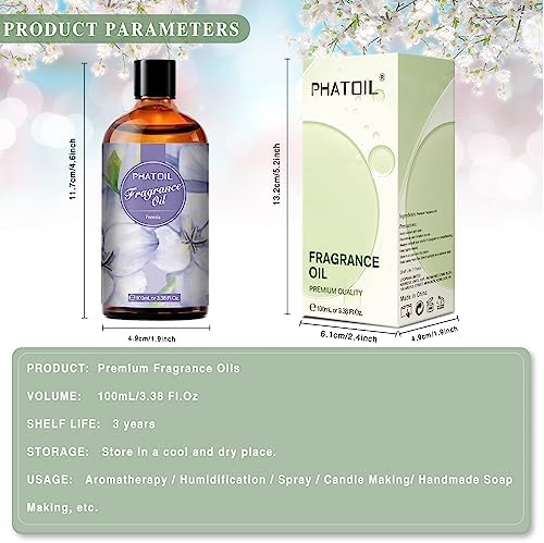 PHATOIL 3.38FL.OZ Freesia Fragrance Oils for Aromatherapy, Essential Oils for Diffusers for Home, Perfect for Diffuser, DIY Candle and Soap Making, DIY Scented Products - 100ml