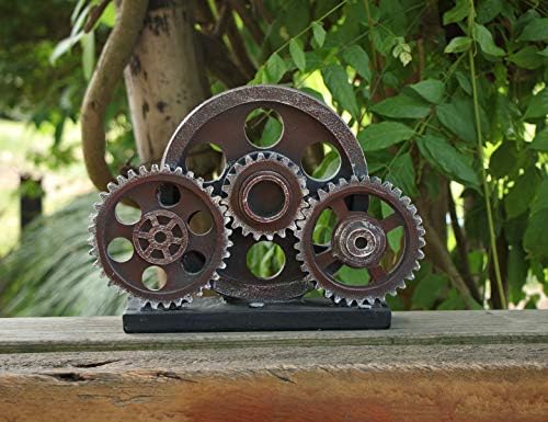 Industrial Steampunk Gear Train Figurine, Cog Wheel Statue, Resin Model, Home Bar Décor Ornament 7.7" H Copper