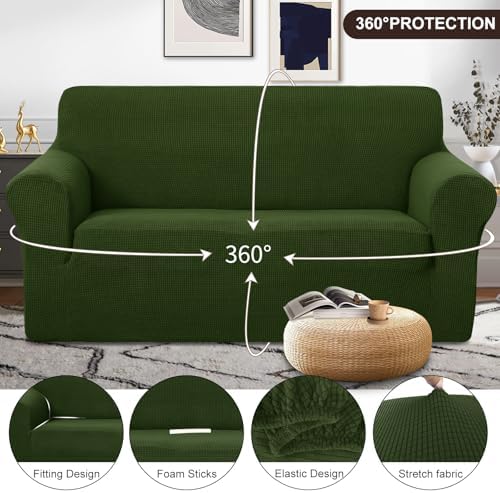 U-NICE HOME Oversized Stretch Loveseat Couch Cover, Bronze Green