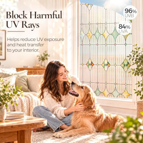 Stained Glass Window Film, Reeded Glass Film Static Cling, 17.5" x 78.7"