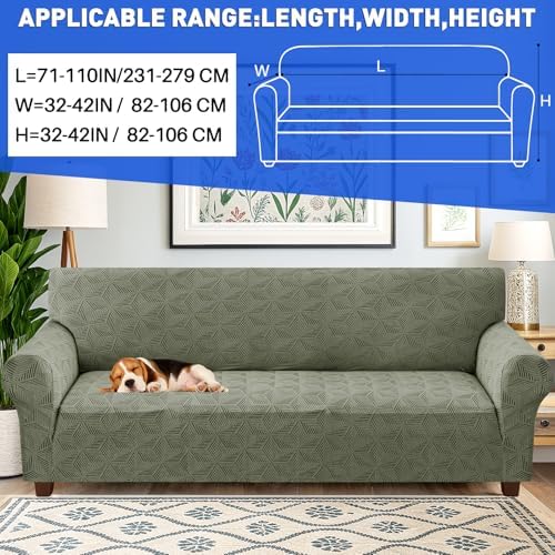 YEMYHOM 1 Piece Stretch Oversized Couch Covers for 4 Seat, Jacquard Extra Large Sofa Cover with Non-Slip Elastic Bottom, Thickened Slipcover Furniture Protector for Dogs Pets (X-Large, Army Green）