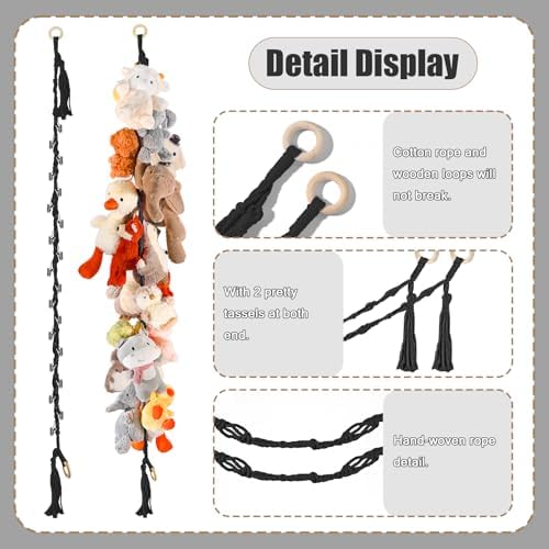 CERETIA 80" Stuffed Animal Organizer Chain, Wall Corner Storage, Black