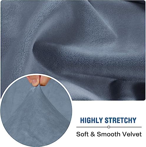 H.VERSAILTEX Velvet Stretch Couch Cushion Cover Plush Cushion Slipcover for Chair Loveseat Sofa Cushion Furniture Protector Seat Cushion Sofa Cover (2 Piece Large Sofa Cushion Covers, Stormy Blue)