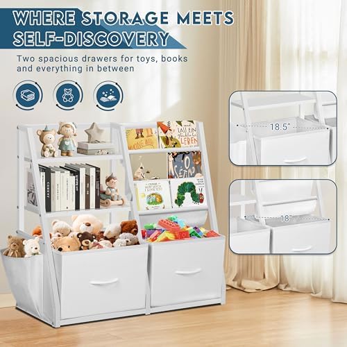 LOFTEY Kids Bookshelf and Toy Storage, Toy Box with Bookshelf, White