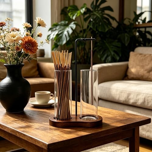 Glass Incense Holder,Retro Incense Sticks Burner Holder with Storage,Hang Upside Down Incense Holder with Ash Catcher (Rustic)