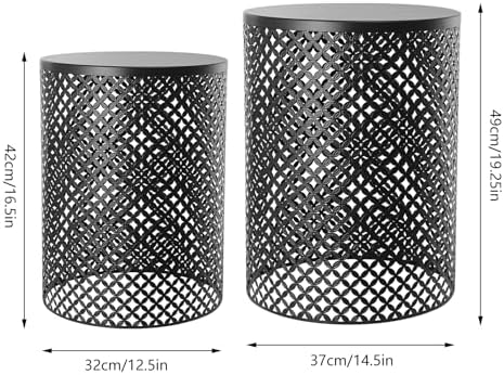Set of 2 Outdoor Side Table, Garden Stool for Patio, Metal Accent Table Modern End Table, Patio Side Table for Garden, Balcony, Bedroom Indoor Outdoor Decorative, Jet Black