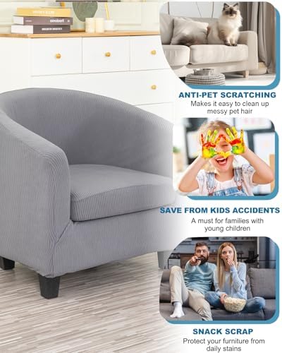 NILUOH 2 Piece Tub Chair Covers with Cushion Cover Soft Stretch Club Chair Slipcover Furniture Protector with Elastic Bottom Spandex Couch Covers for Bar Counter Living Room