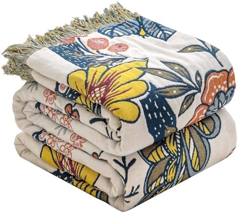 100% Cotton Boho Throw Blanket for Bed Couch Travel 60"x80"