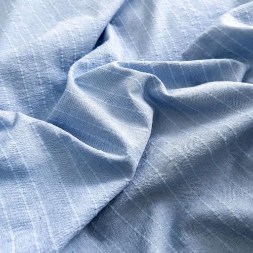 3Pcs Vintage Blue Stripes Textured Duvet Cover Set King Size, Zipper & Ties
