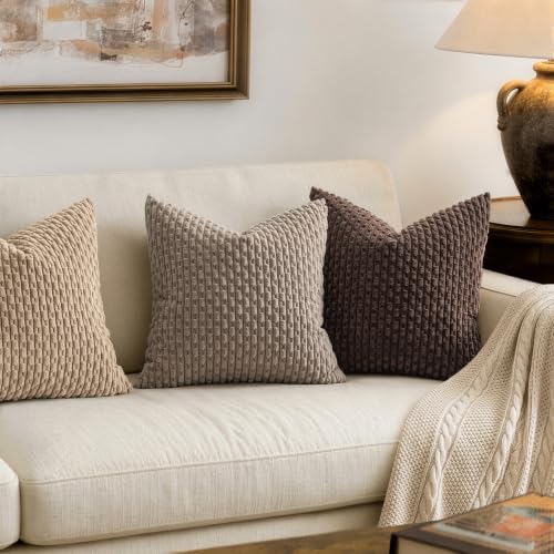 MIULEE Decorative Throw Pillow Covers 18x18 Neutral Brown Textured Corduroy