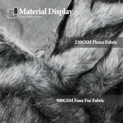 Touchat Luxury 1000GSM Faux Fur Throw Blanket, Super Thick Warm Cozy Heavy Blankets for Couch Bed Sofa, Plush Fuzzy Elegant Winter Reversible Mink Blanket for Living Room Bedroom 60‘’x80‘’, GreyBlack