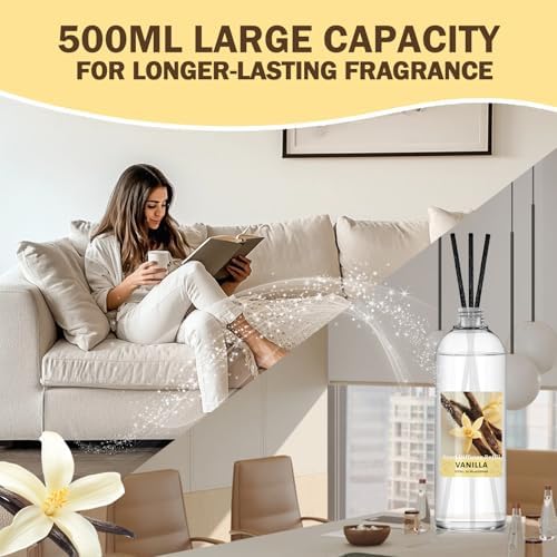 SCENTORINI Vanilla Diffuser Reed Diffuser Oil Refill, 16.9 FL OZ & 6 Sticks