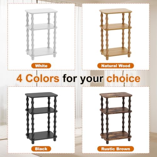 Small Side Table, 3-Tier End Table, Natural Wood