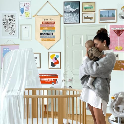 Today I Will Stay Positive-Flag Wall Decor Gift for Baby Boys Girls Kids-Canvas Hanging Flag Banner Pennant Wall Decor Gift for Nursery Baby Room Playroom Homeschool Reading Room Bedroom