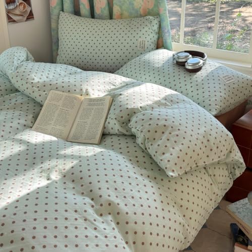 Mint Green Polka Dot Duvet Cover Twin with 2 Pillowcases,100% Cotton