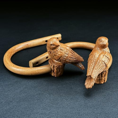 Curtain Drapery Holdbacks with Resin Bird, Wall Mount Drapery Hooks Holders, Set of 2, Wood Color, Suitable for Drywall