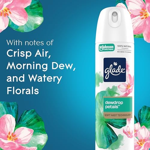 Glade Air Freshener Room Spray, Dewdrop Petals Scent, Odor Fighting to Deliver Long Lasting Freshness, 7.3 Oz, 6 Count