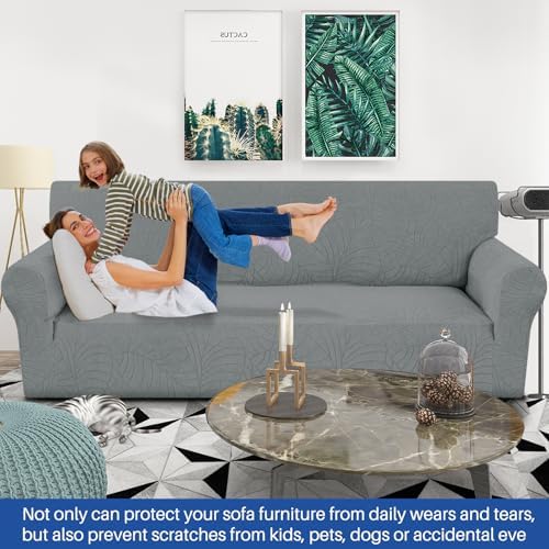 YEMYHOM Couch Cover Latest Jacquard Design High Stretch Extra Large Sofa Covers Pet Dog Cat Proof Oversized Slipcover Non Slip Magic Elastic Furniture Protector (X-Large, Begonia Leaf Dark Gray)
