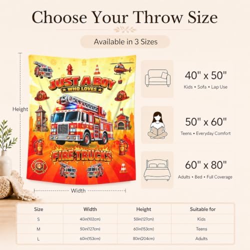 Fire Truck Blanket for Boys, Kids Throw Blanket Gifts for Couch