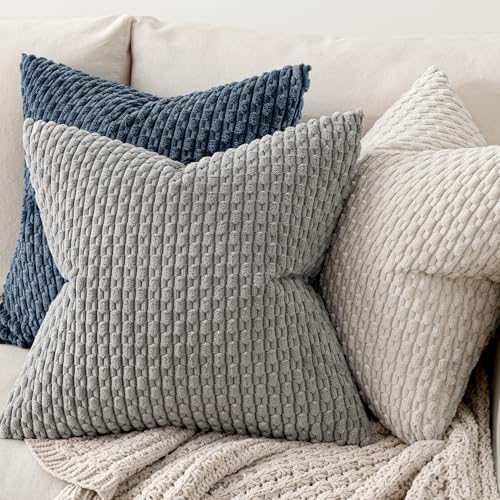 MIULEE Decorative Throw Pillow Covers 20x20 Blue Textured Corduroy