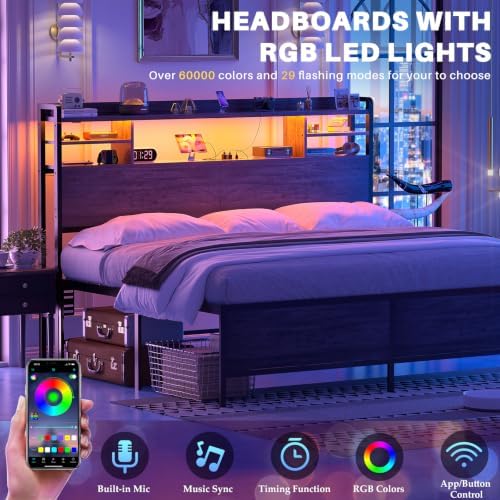 Aheaplus Headboard for Queen Size Bed with Storage, Black Oak
