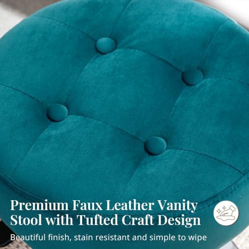 LUE BONA Adjustable Vanity Stool, 360 Swivel Chair for Makeup Room, Vanity Chairs, Teal Faux Leather Stool for Bathroom & Living Room