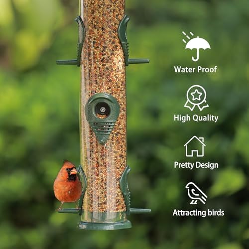 MIXXIDEA 2PK Metal Bird Feeders with 6 Feeding Ports,Tube Bird Feeder with Steel Hanger,Wild Bird Feeder for Outdoors Hanging, Attracting Birds in Your Lawn, Garden, Balcony (Green)