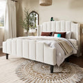 Allewie Vintage Queen Size Velvet Platform Bed Frame, White