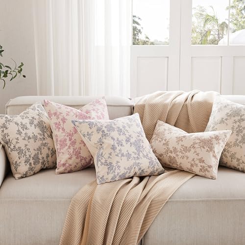 2 Pack French Floral Throw Pillow Covers 22x22in, Green/Cream
