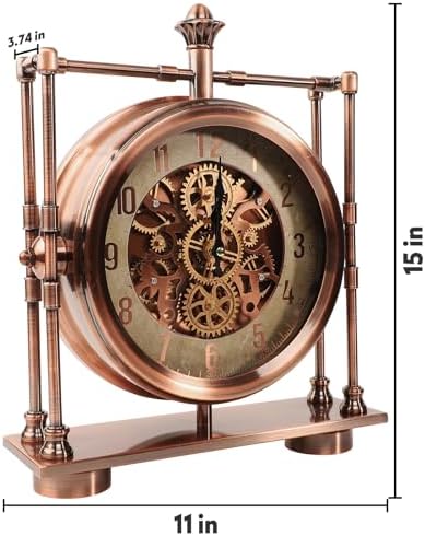 11inch Rosegold Moving Gears Desk Clock Mantle Clock for Living Room Office