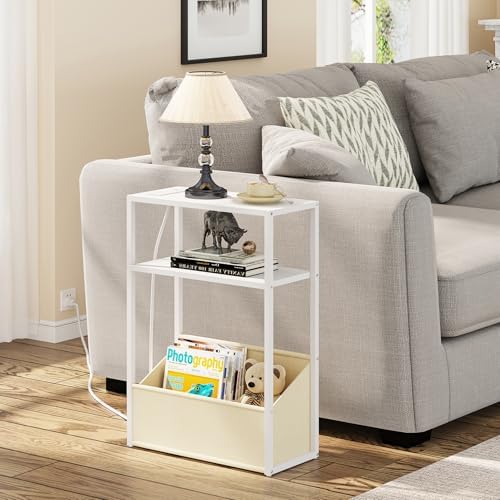 TUTOTAK Narrow Side Tables with Charging Station, Slim End Tables Set of 2