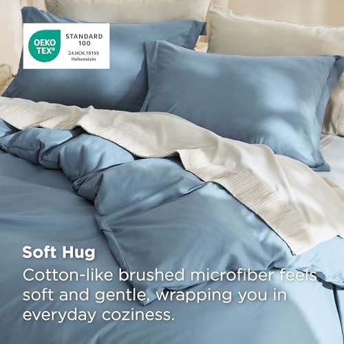 Bedsure Duvet Cover Queen Size, Double Brushed Bedding Set, Mineral Blue