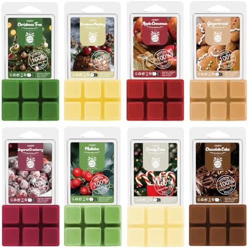 Salubrito Christmas Scented Wax Melts, Strong Scented Soy Wax Cubes/Tarts Variety Set - Apple Cinnamon, Gingerbread, Christmas Tree, Pudding, Sugared Cranberry, Candy Cane, Mistletoe, Chocolate Cake