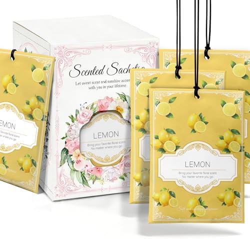 Lemon Sachets for Drawers and Closets - 12 Pack Long Lasting Odor Eliminator Bags, Natural Fresh Scent for Wardrobe, Storage, Car & Home, Air Freshener Sachets