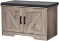 HOMSHO Farmhouse Shoe Storage Bench with 2 Barn Doors & Padded Seat Cushion